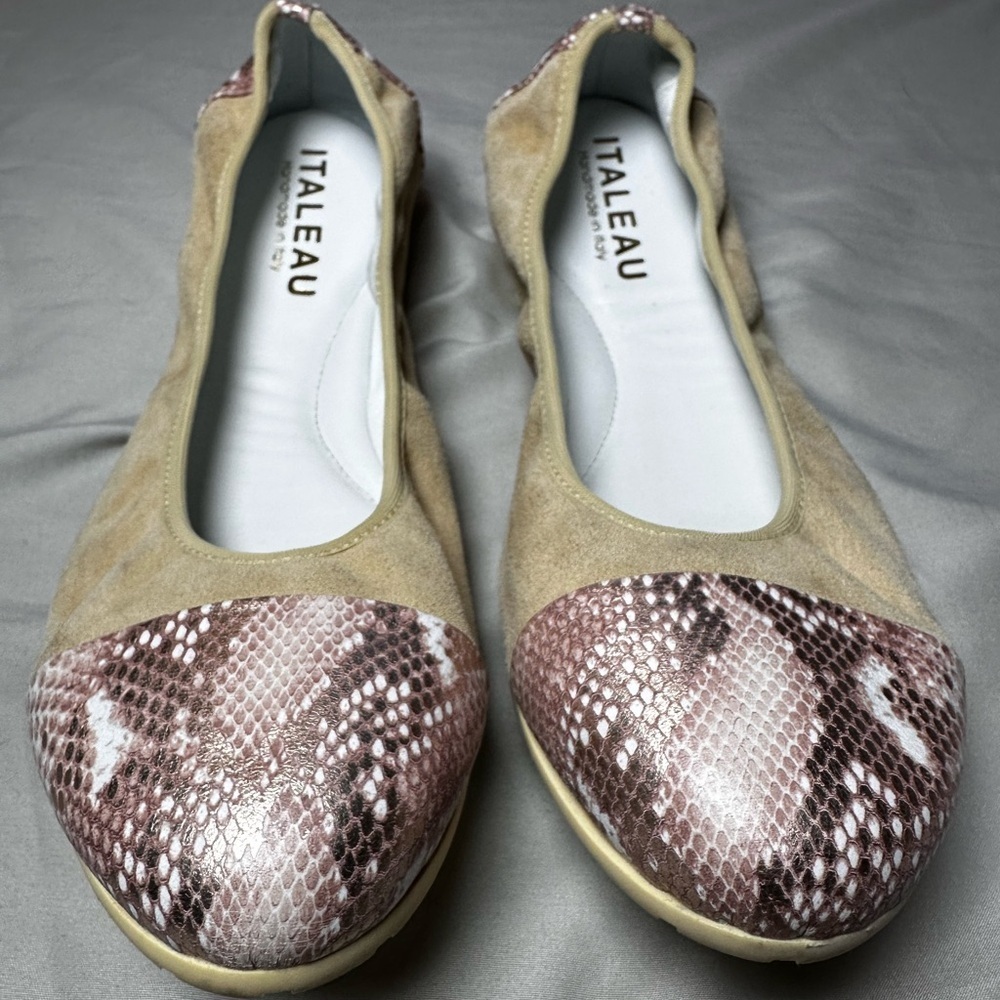Italian made ballet flats Suede and leather Snake Print Flats by Italeau